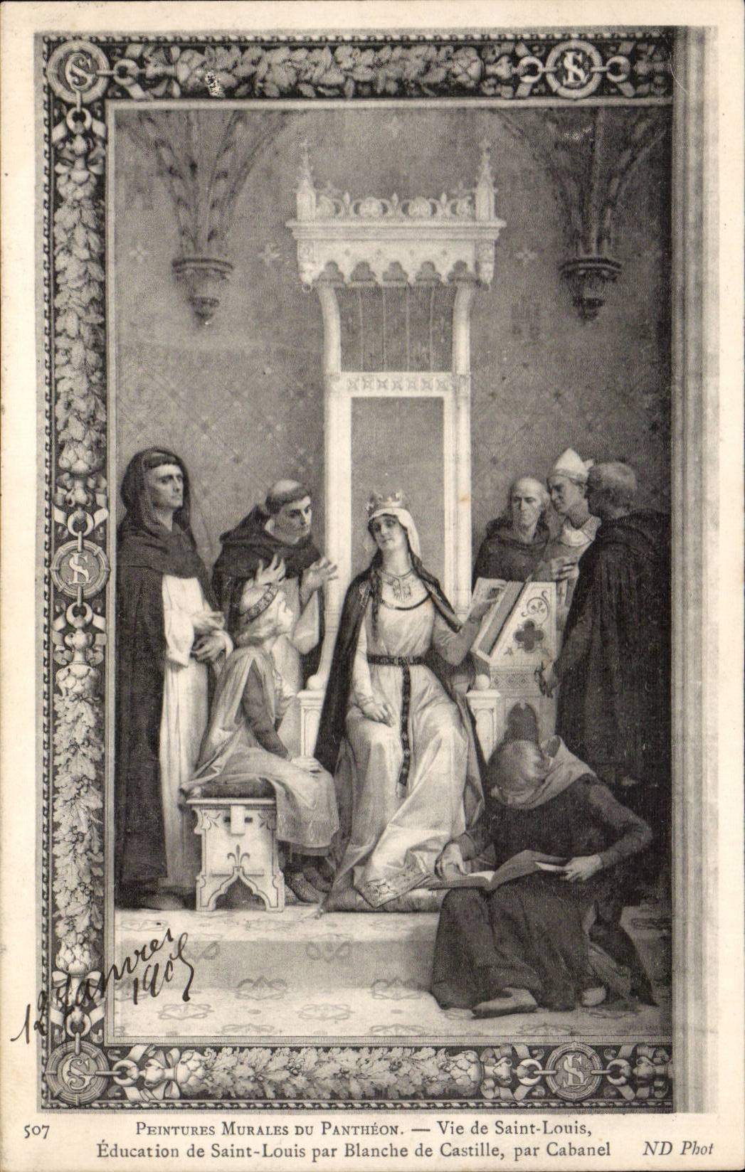 CPA Peintures murales du Pantheon Paris Vie de Saint louis Education de Saint Louis par Blanche de Castille par Cabanel