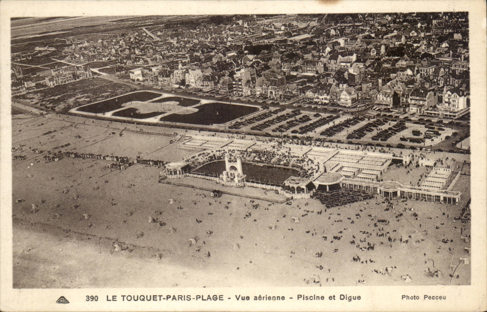 Touquet Paris gesehener Swimmingpool und Verdammung Luft des Strandes CPA