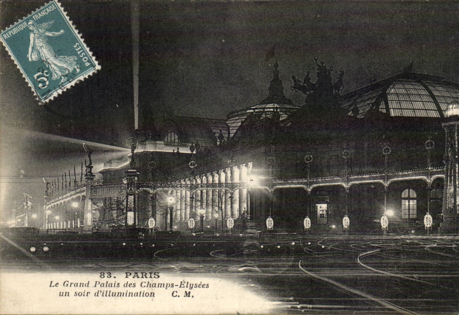 Paris CPA the Grand Palais of the Champs Elysees one evening of illumination