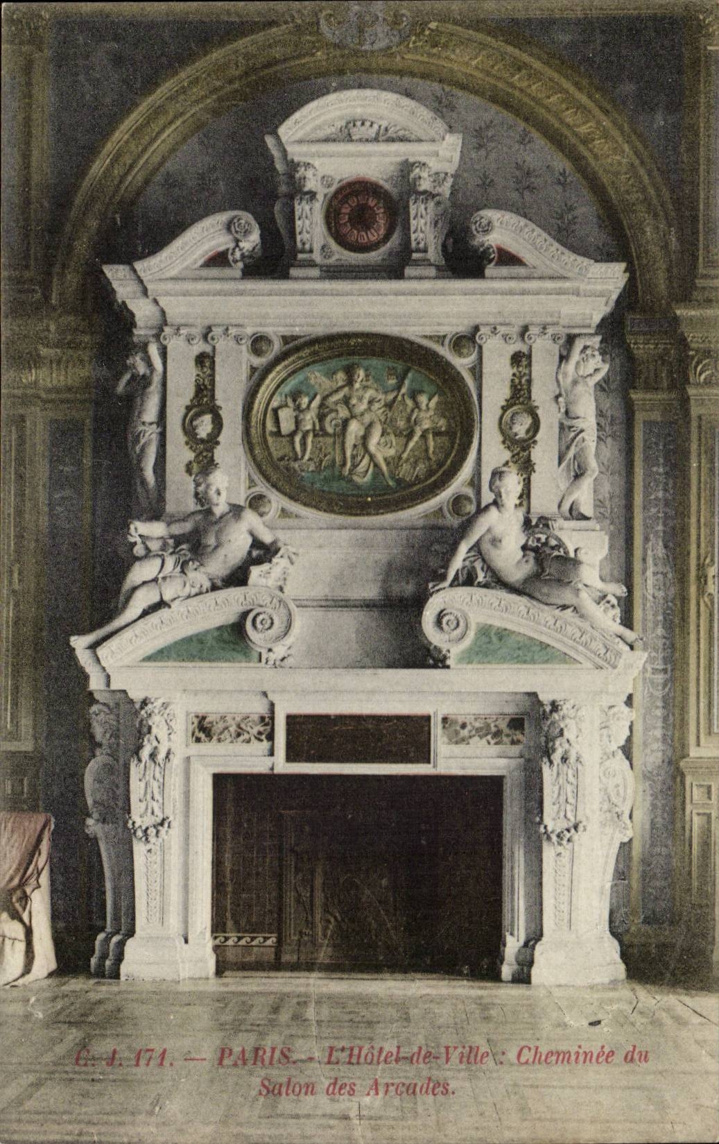 Paris CPA Hotel de ville Cheminee du salon des arcades