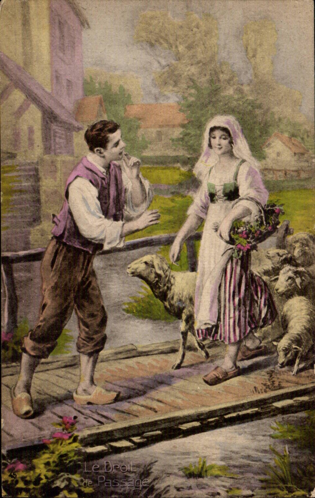 CPA Fantaisie Femme et moutons 