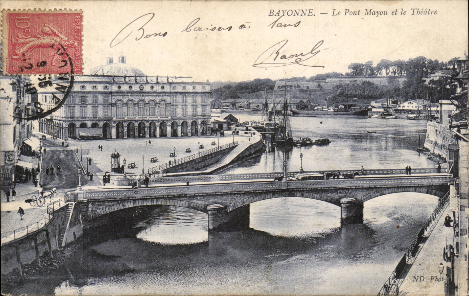 Bayonne CPA the Mayou bridge and the theater