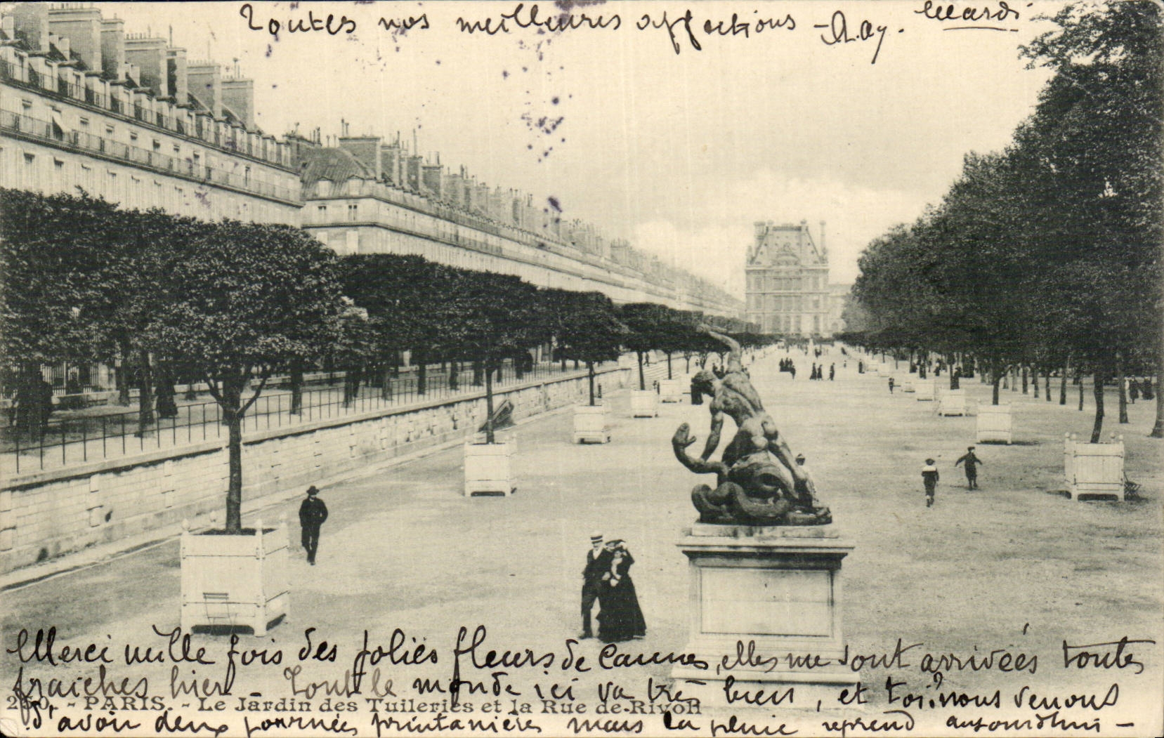 CPA Paris Jardin des tuileries et la rue de Rivoli
