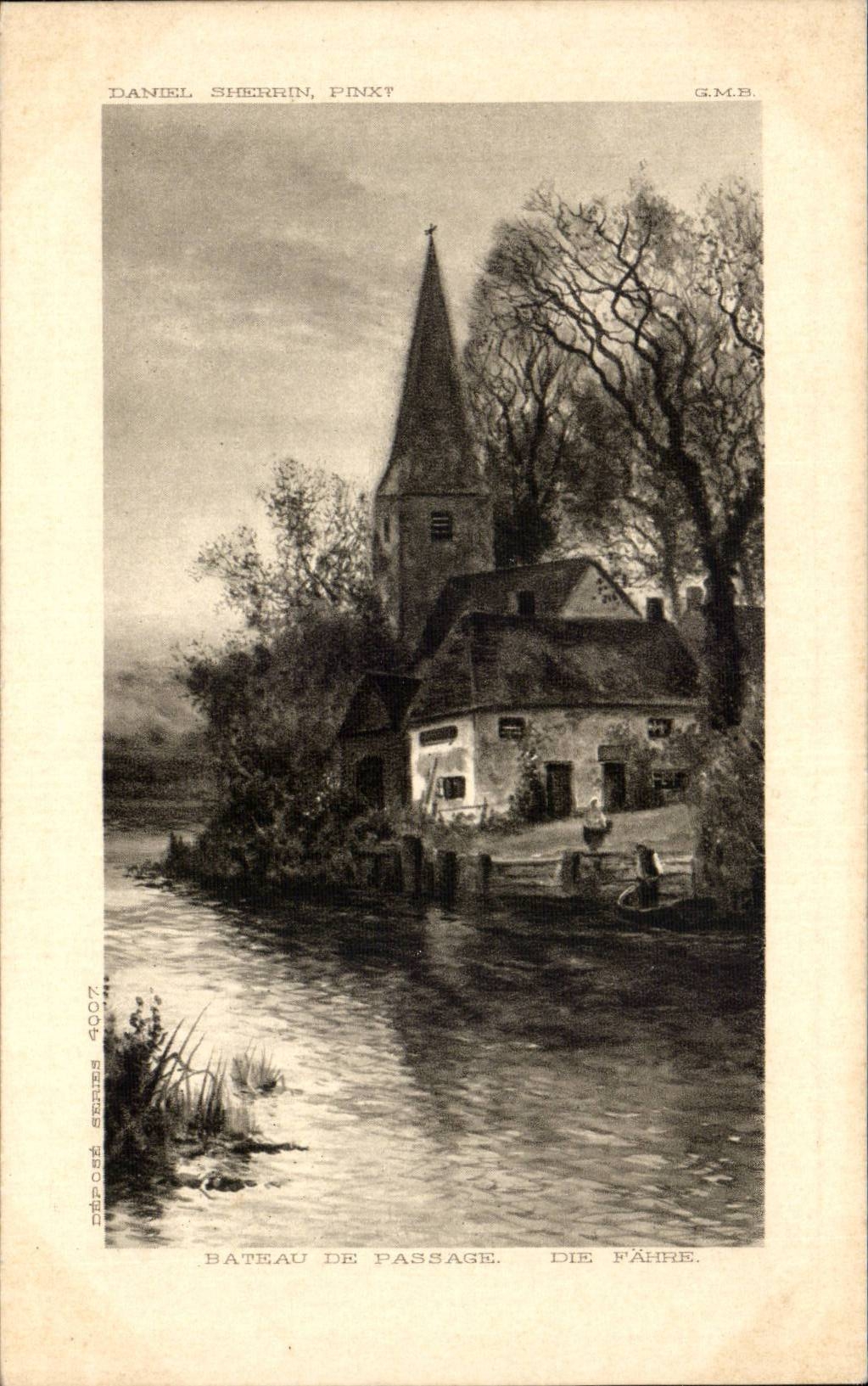 CPA Fantaisie Paysage Daniel Sherrin Bateau de passage