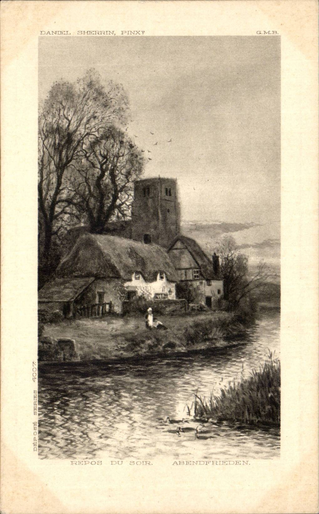 CPA Fantaisie Paysage Daniel Sherrin Repos du soir