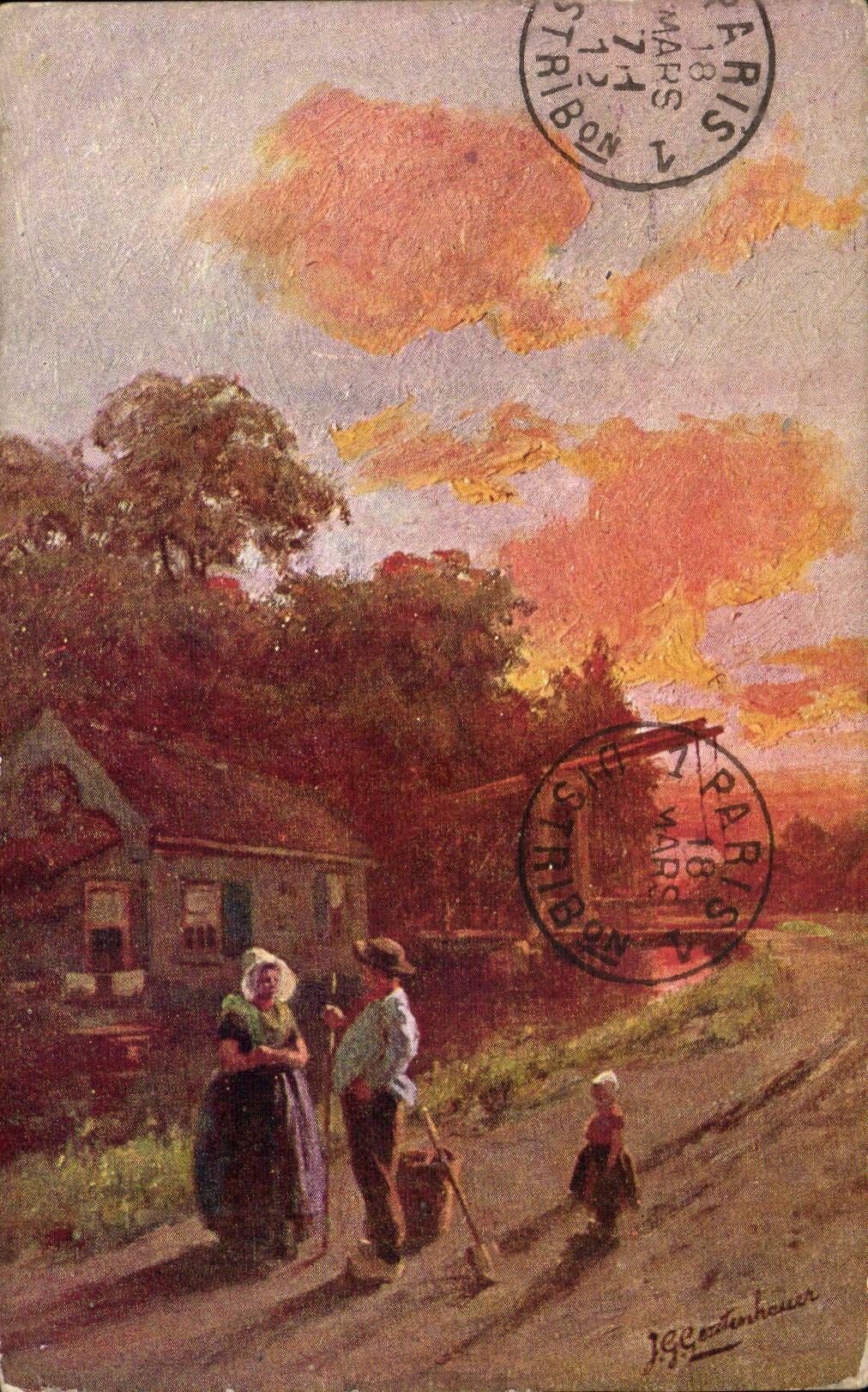 CPA Fantaisie Paysage de campagne Paysans