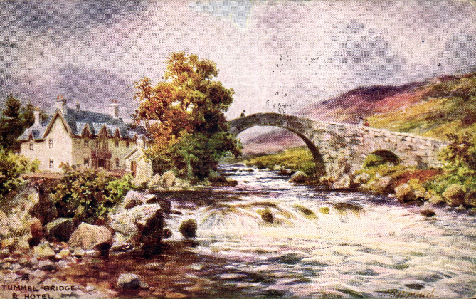 CPA Fantaisie Paysage de campagne Tummel bridge & hotel
