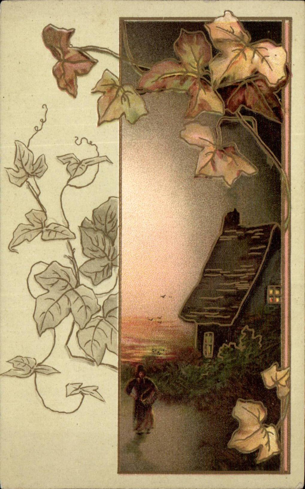 CPA Fantasy Decoration of flowers (in relief)