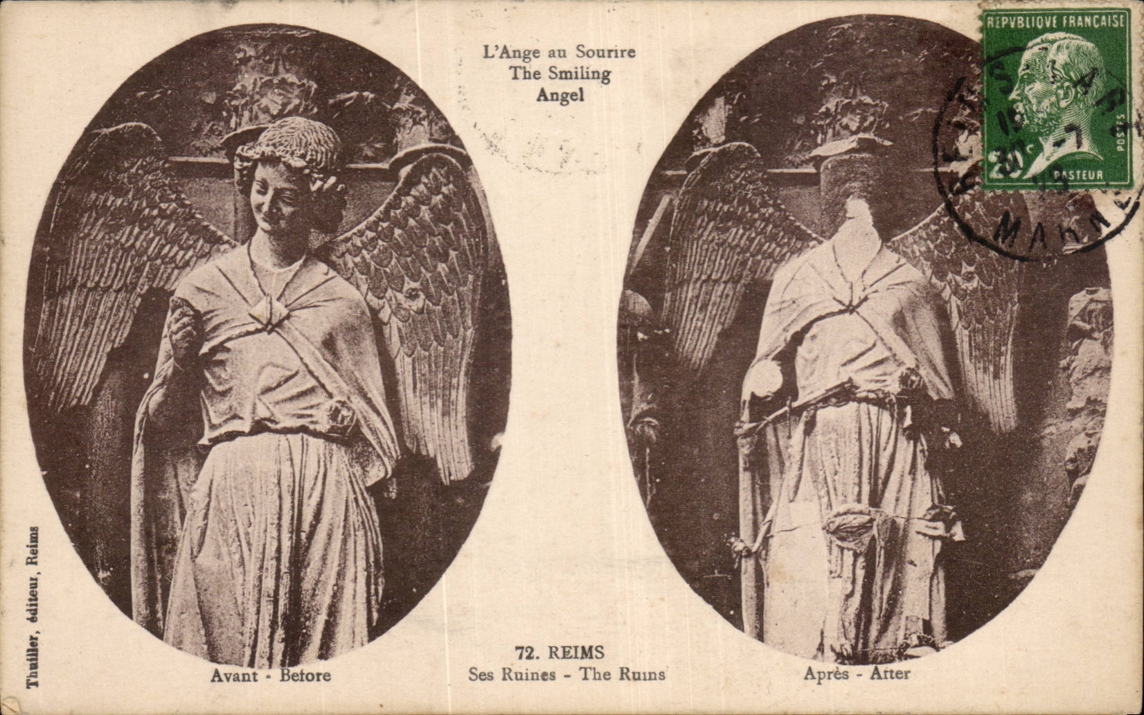CPA Reims the angel with the smile of front Reims after the bombardments
