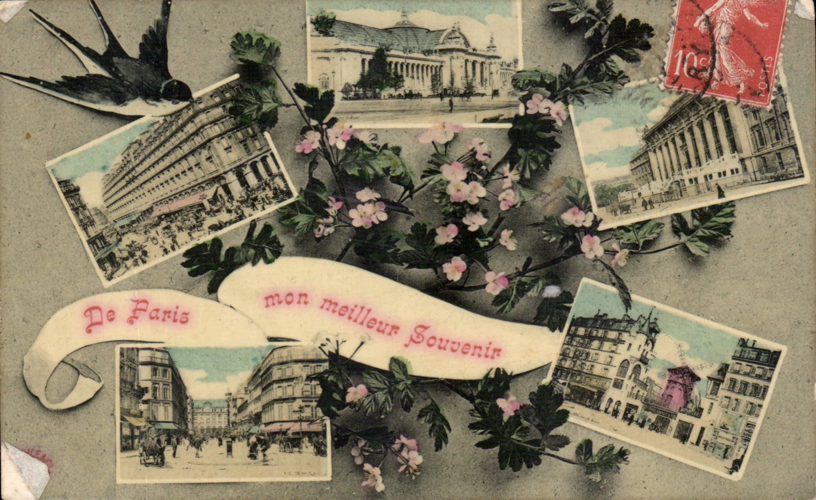 Paris CPA Avenue de l'opera Souvenir de Paris Grand palis Moulin rouge Redmill