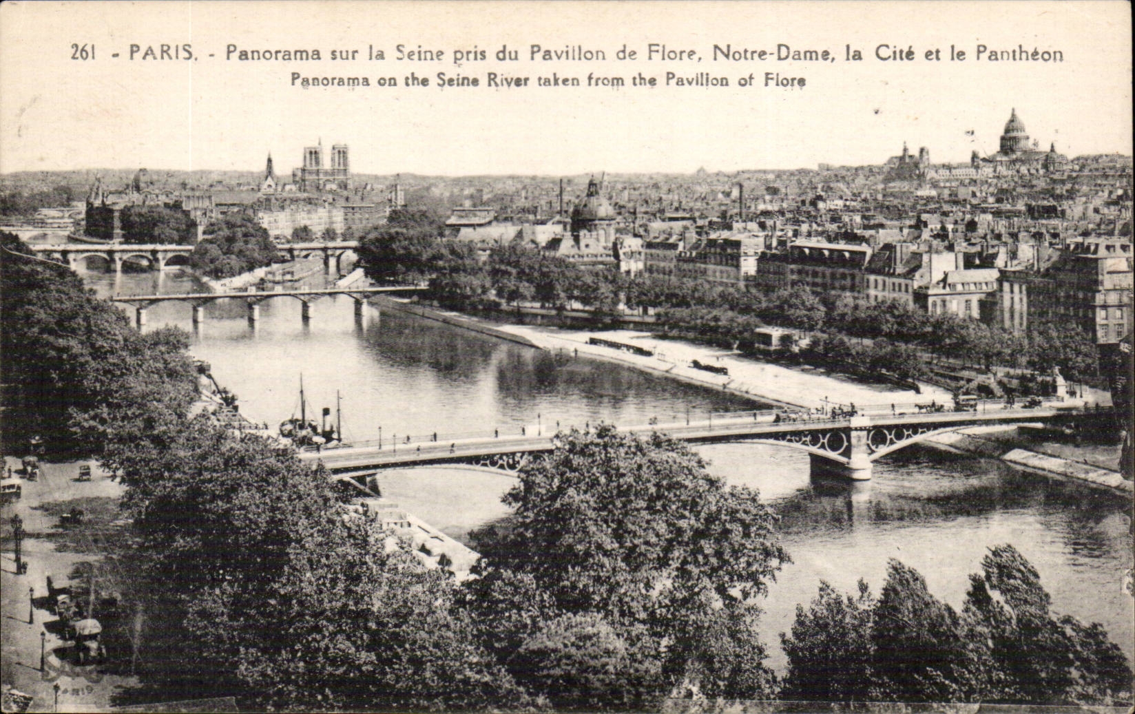 Paris CPA Panorama sur la Seine pris du pavillon de Flore Notre Dame La cite et le pantheon