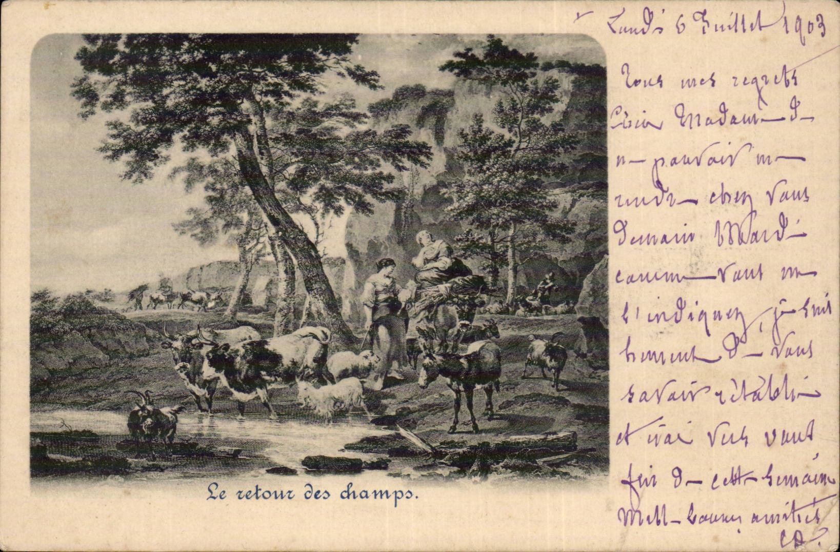 CPA Fantasy the return of the fields Folklore Cows Goat Goat