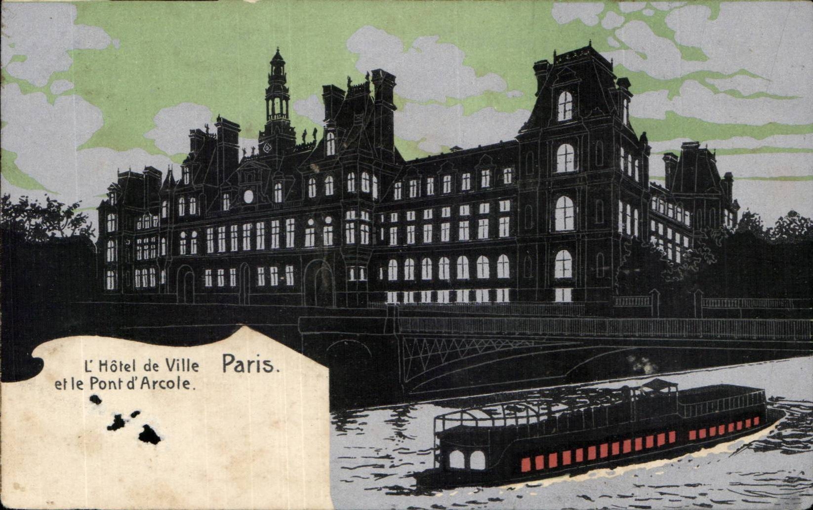 Paris CPA Hotel de ville et pont d'Arcole