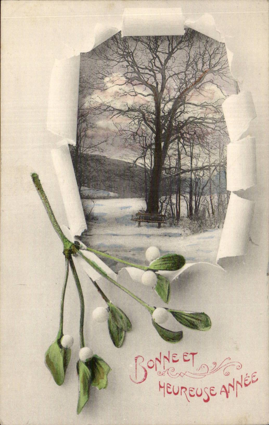 CPA Good Fantasy and happy year Landscape under snow Tree Tree