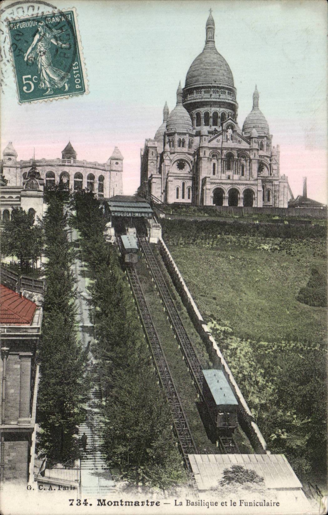 Paris CPA Montmartre Basilique et le funiculaire