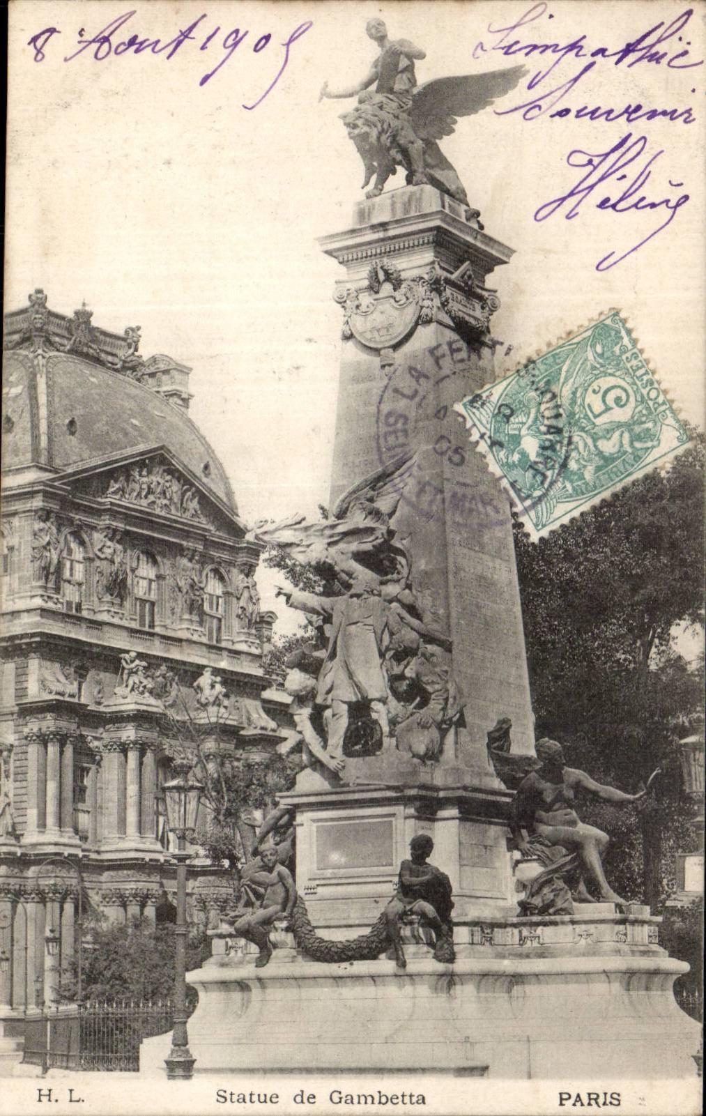 Paris CPA Statue de Gambetta Louvre