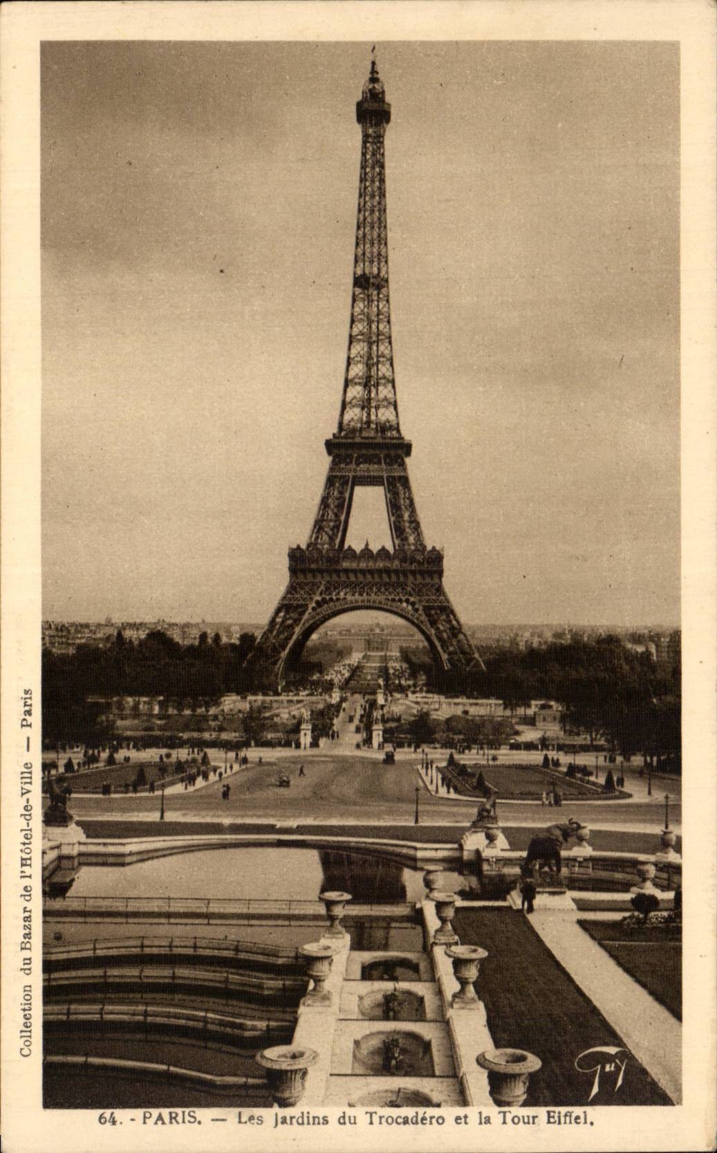 Paris CPA Gardens of Trocadero and the Eiffel Tower