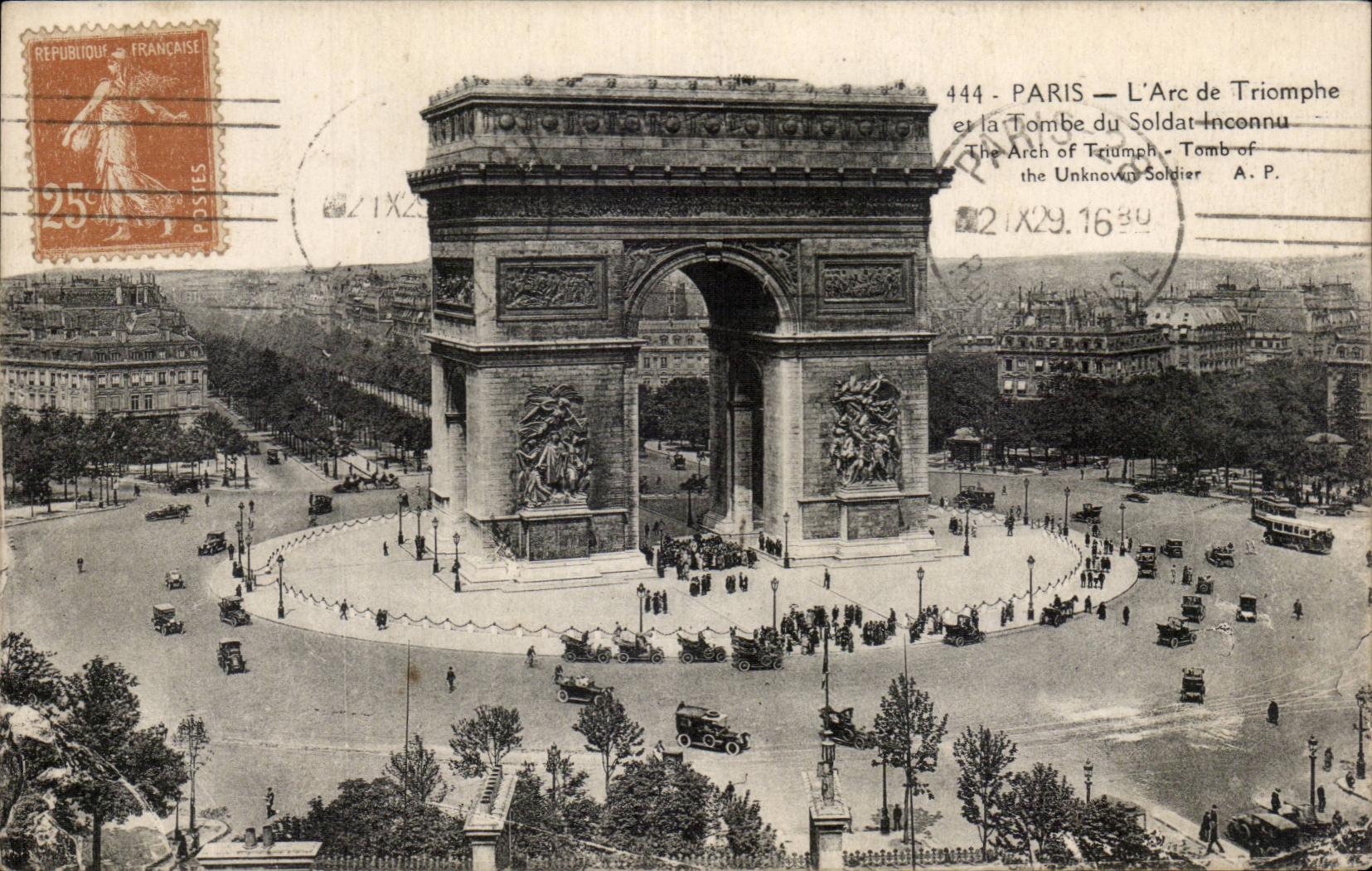 Paris CPA Arc de Triomphe and falls it from the unknown soldier
