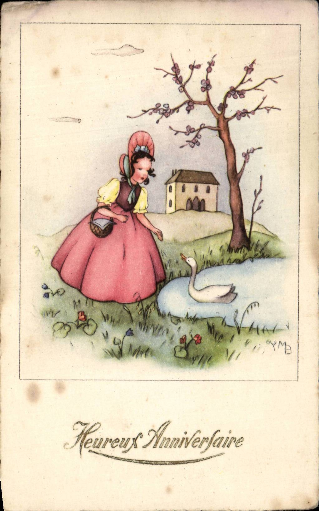 CPA Happy Fantasy Child and swan birthday