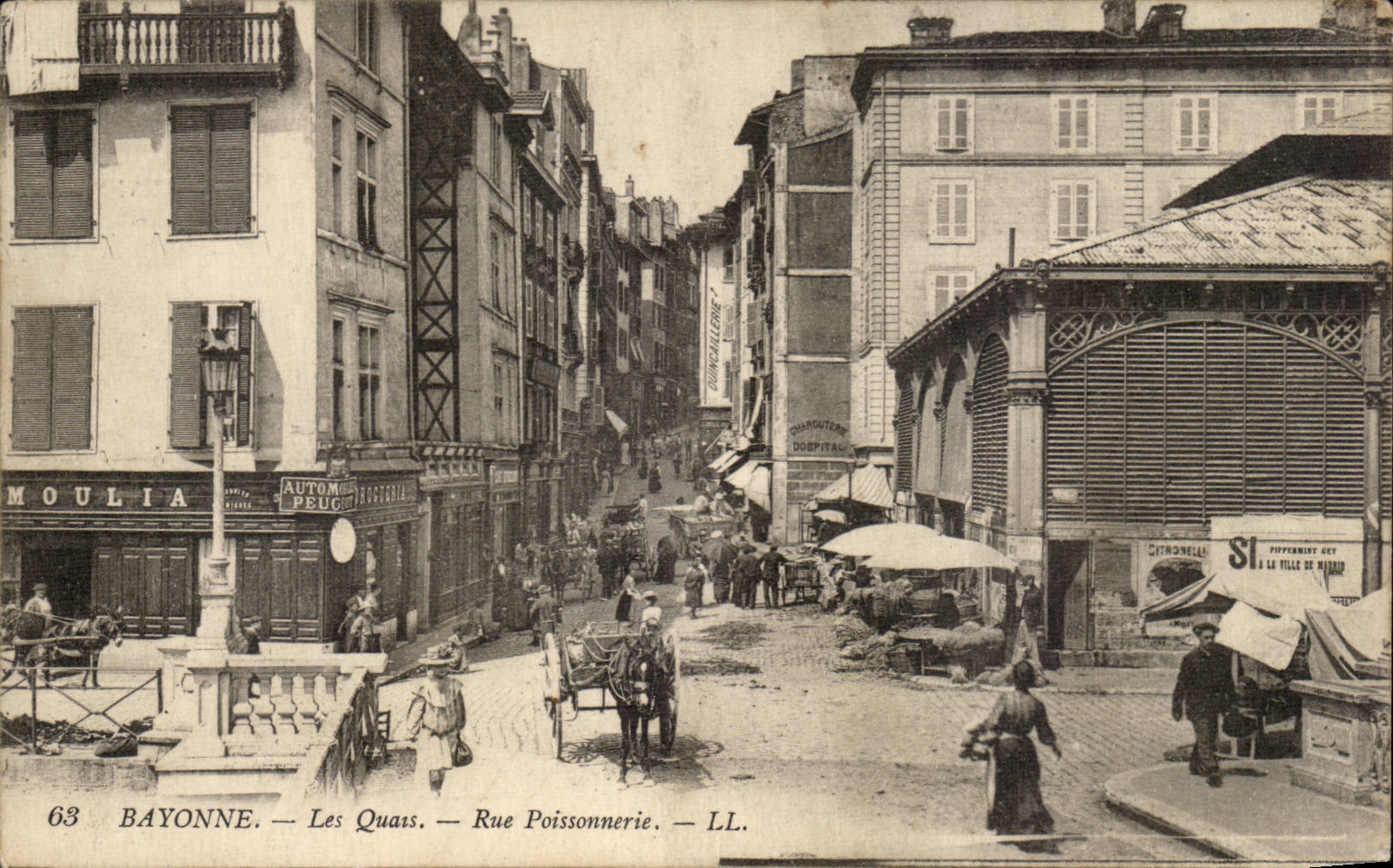 CPA Bayonne the quays Street Fish shop