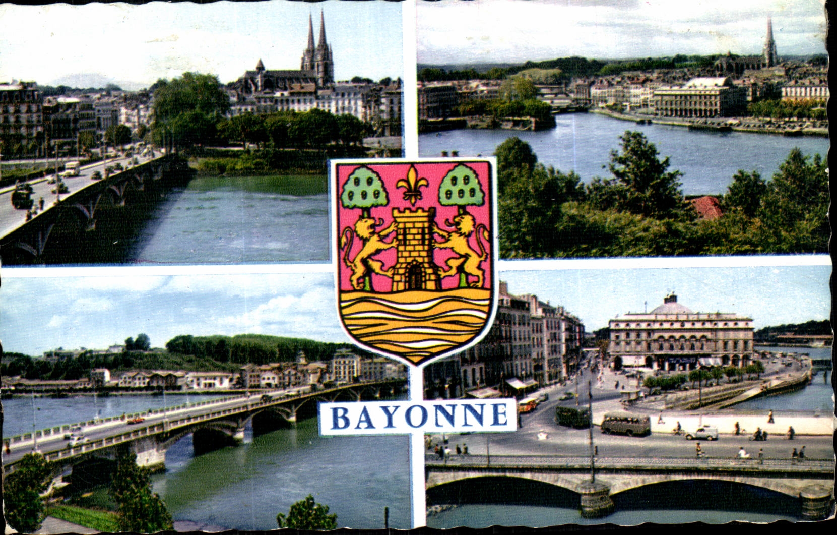 MODERN CARD Souvenir of Bayonne the adour and the cathedral