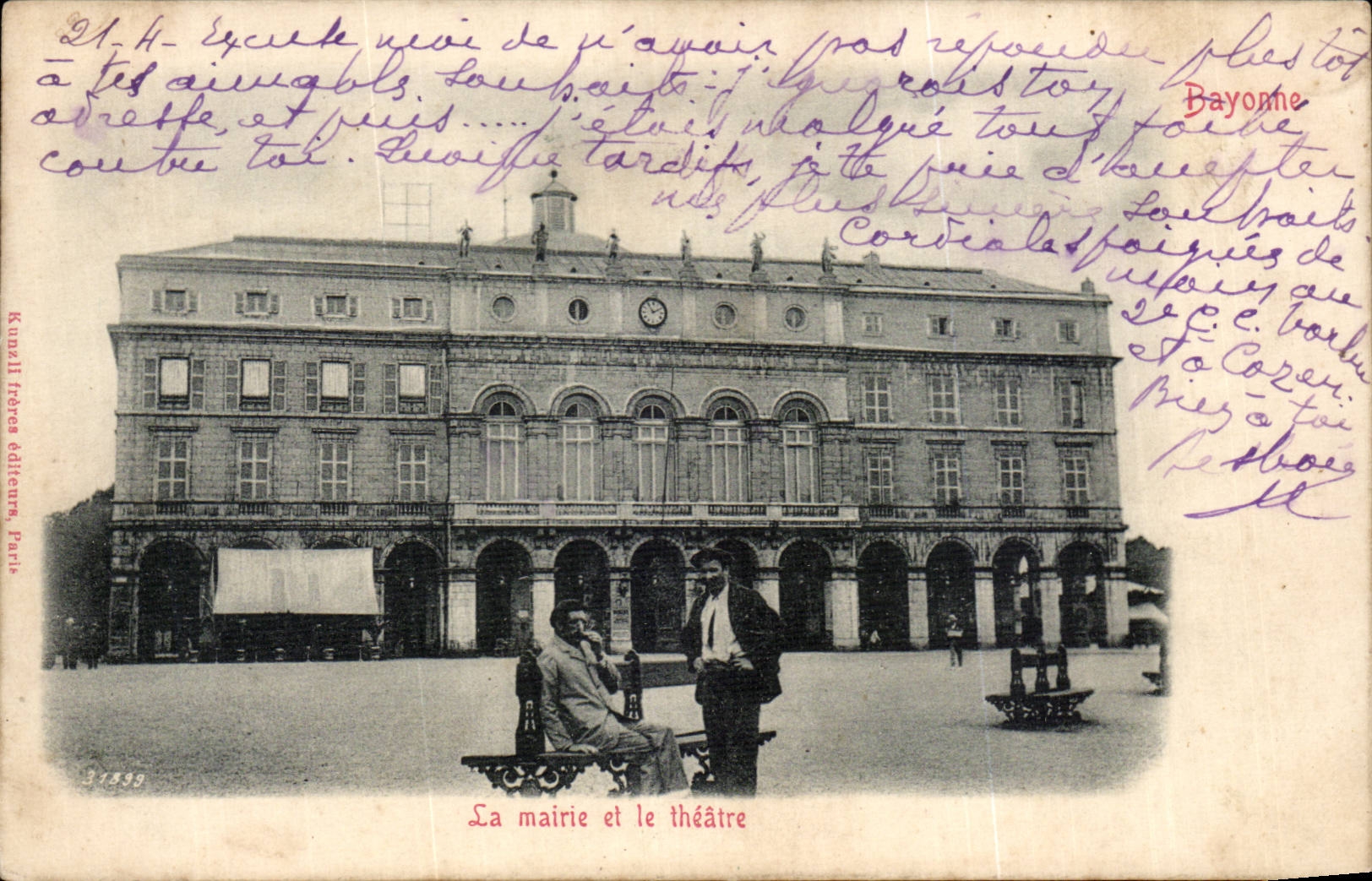 CPA Bayonne the town hall and the theater