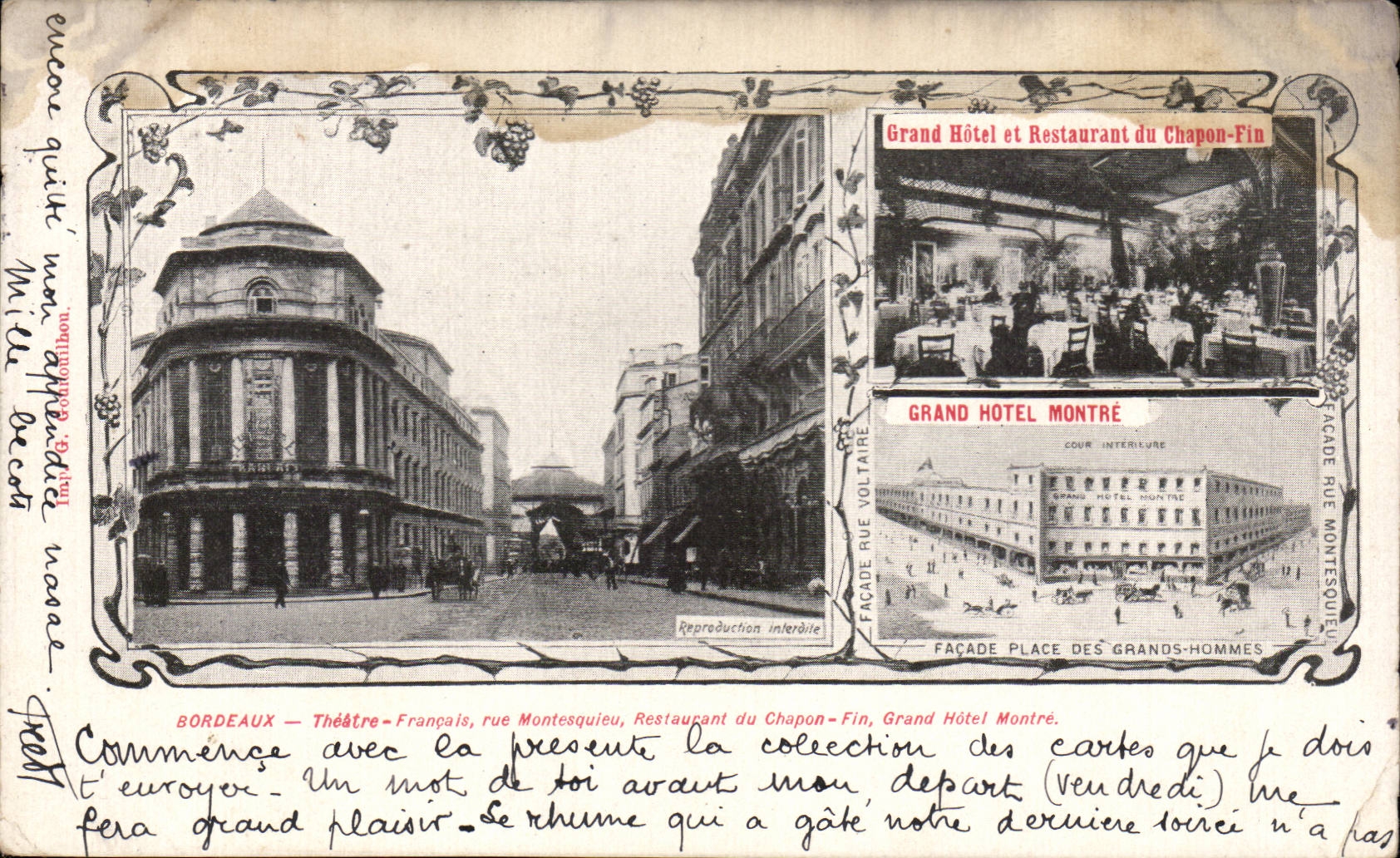 CPA Bordeaux French Theater Street Montesquieu Restoring of the Capon