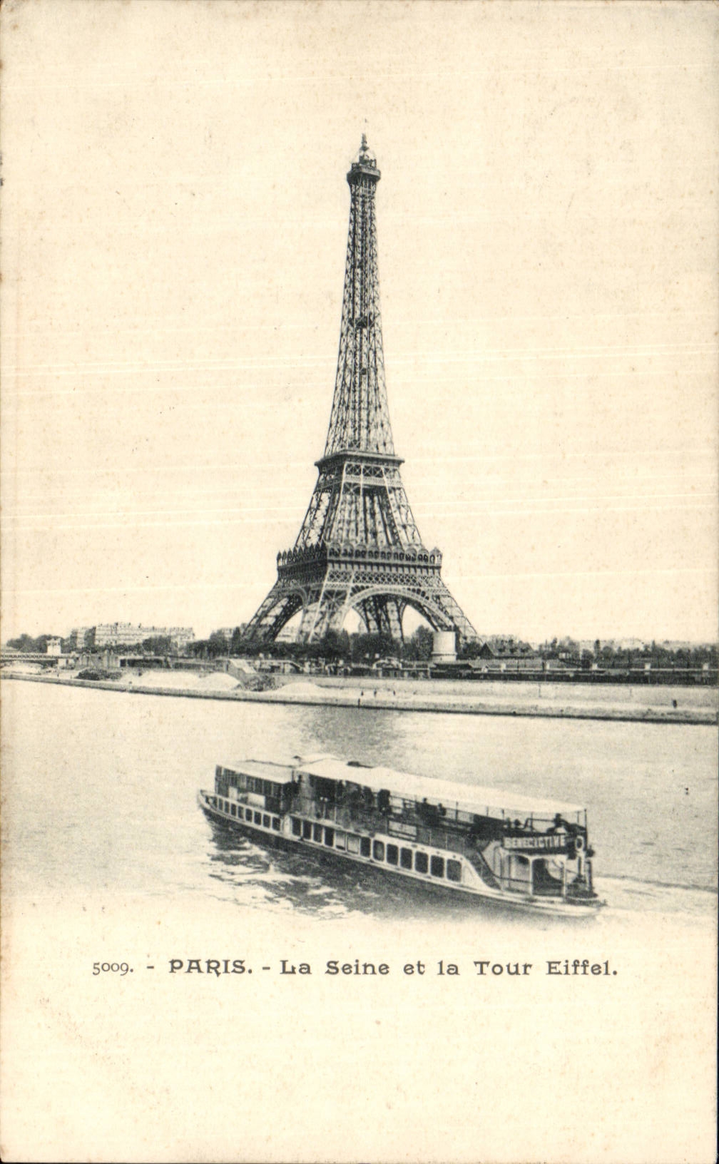 Paris CPA the Seine and the Tower Eiffel barge