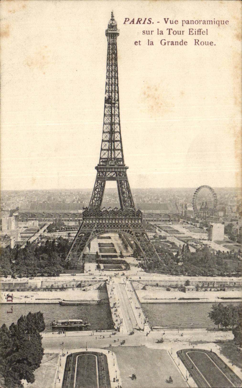 Paris CPA Panoramic View on the Eiffel Lathe and the large wheel