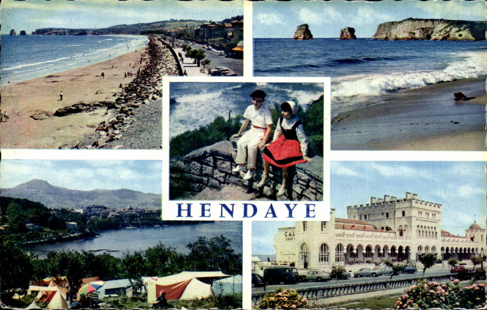 Hendaye MODERN CARD the beach the 2 twins Basque Country the bay