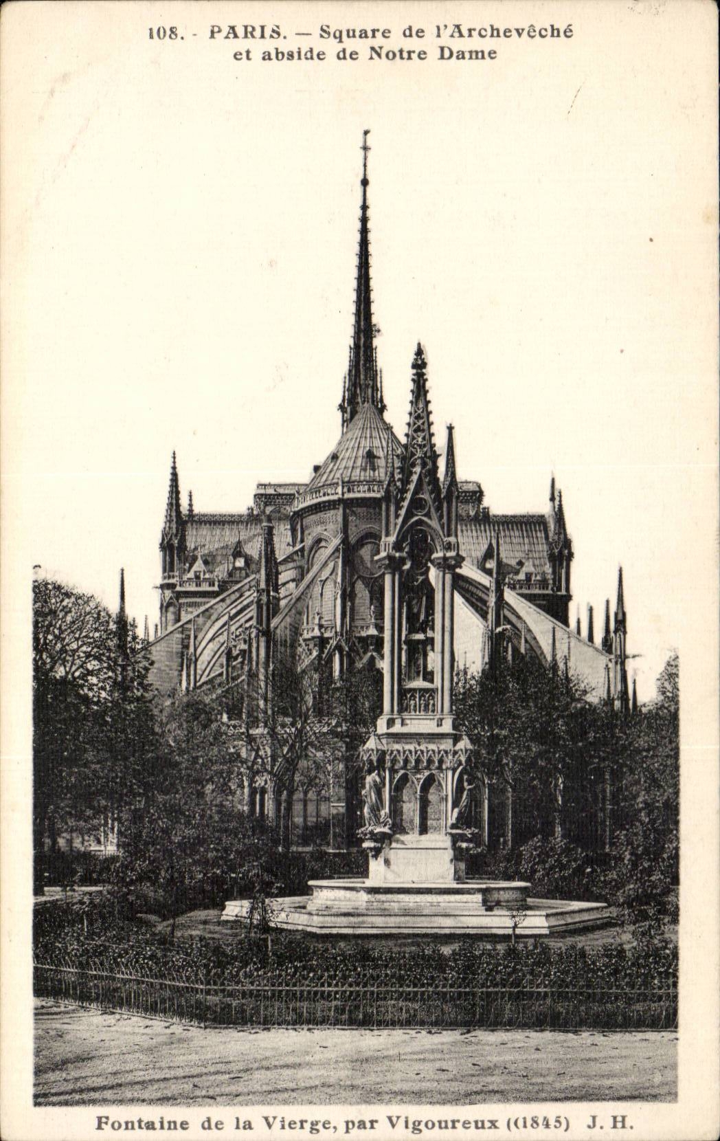 Paris CPA Square de l'archeveche et abside de Notre DAme