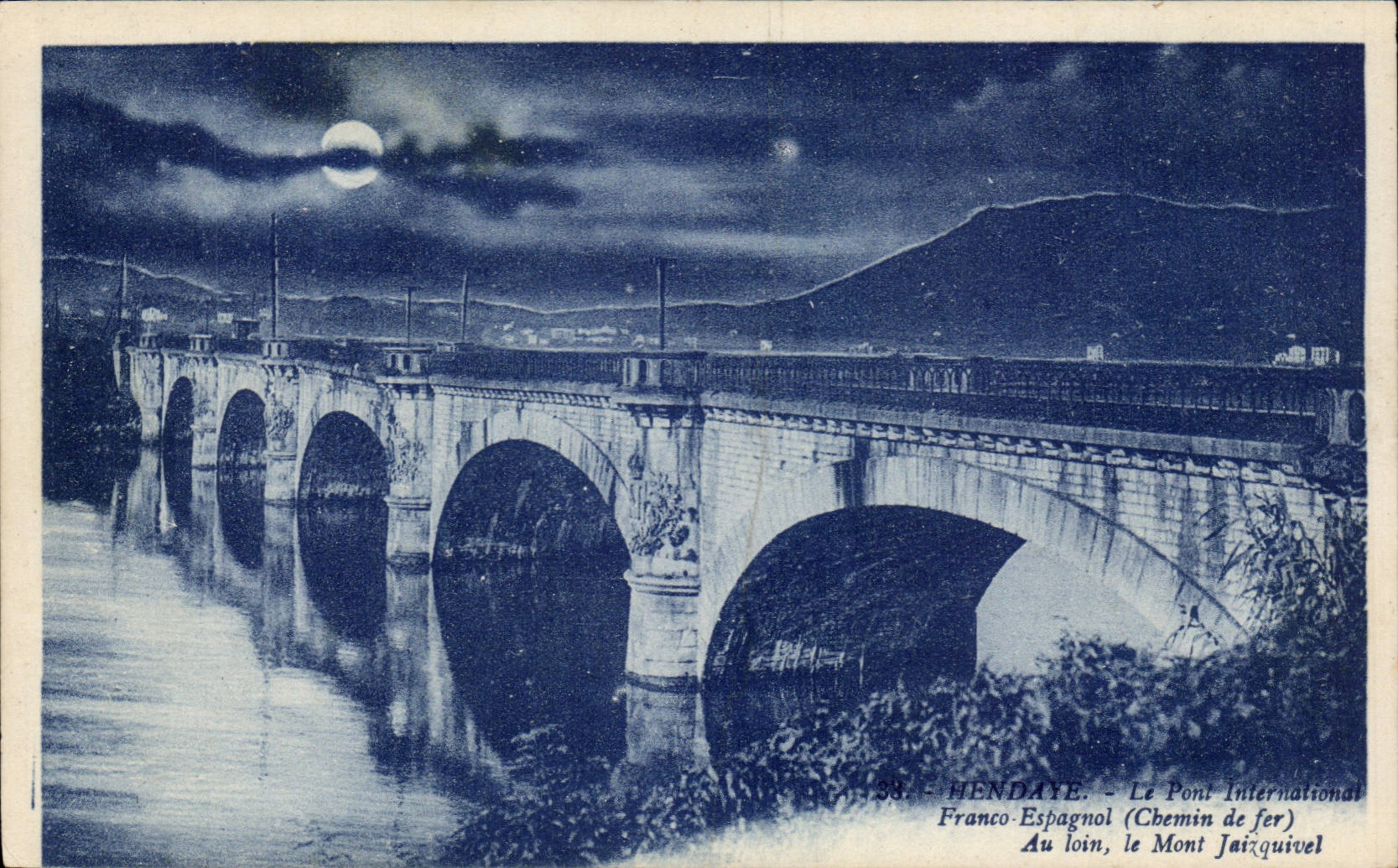 Hendaye CPA Free Spanish bridge with far the Jaizquivel mount