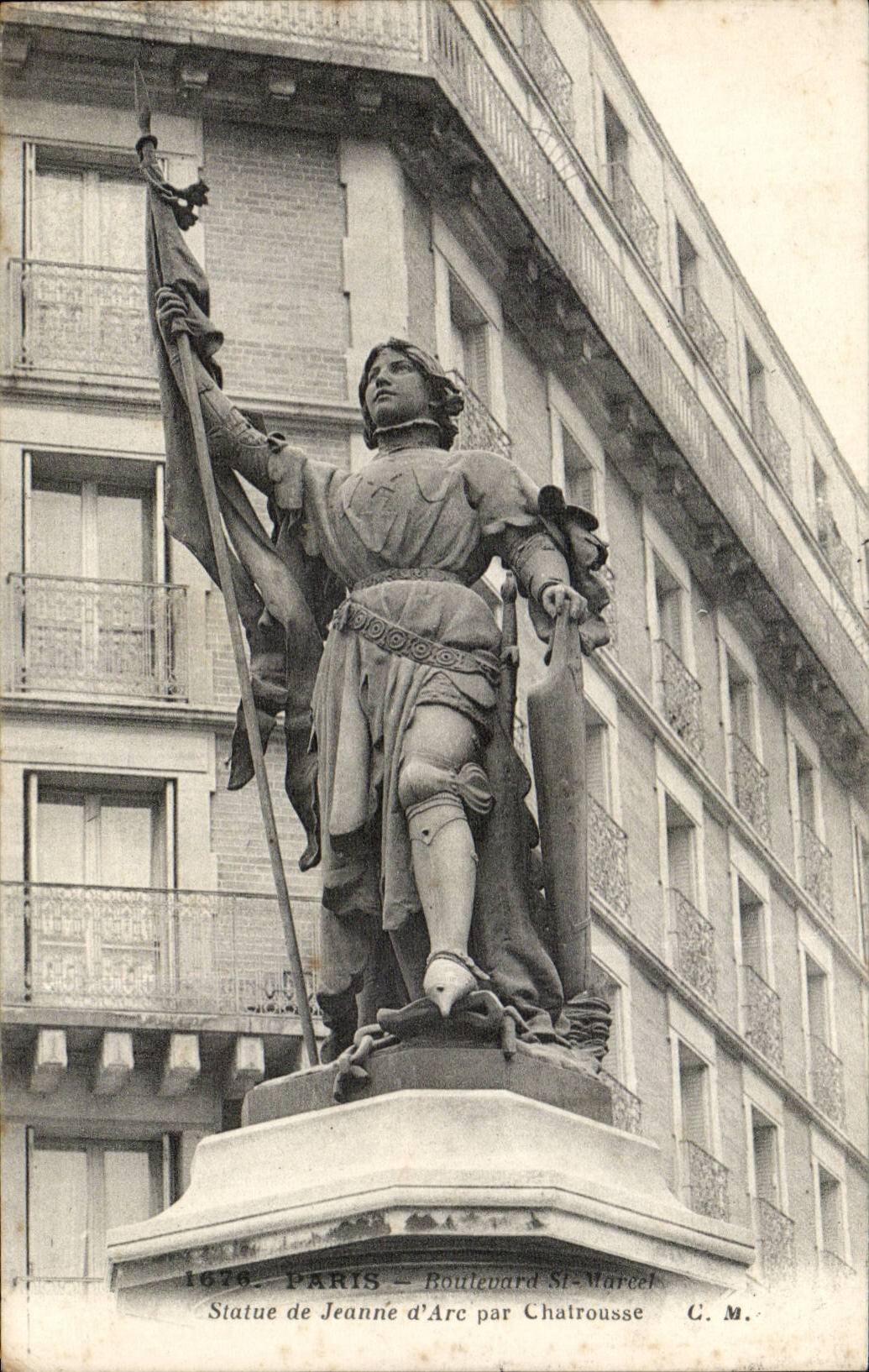 Paris CPA Boulevard St Marcel Statue of Jeanne of arc by Chatrousse