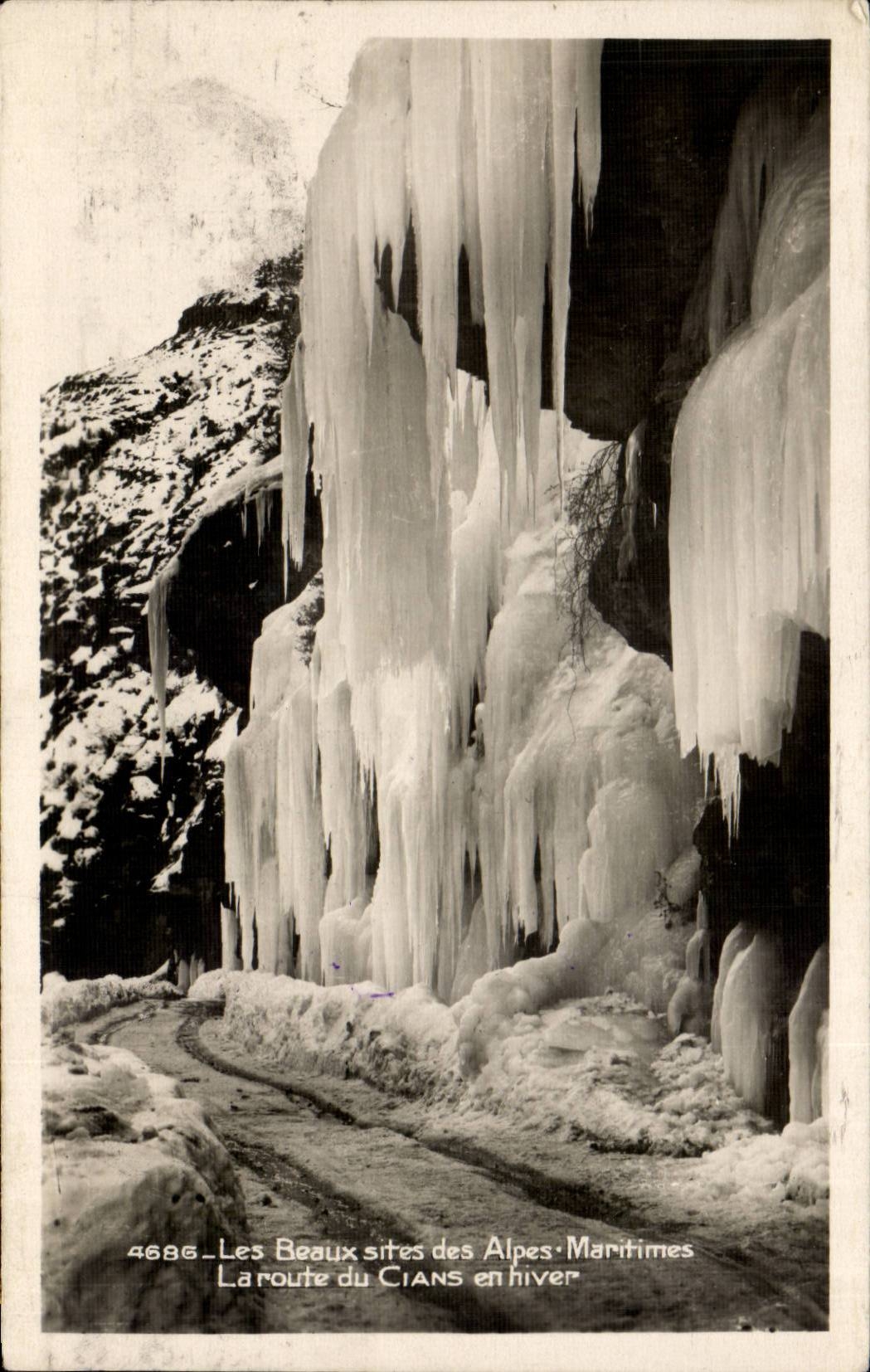 CPA schone Aufstellungsorte der Seealpen die Strasse von Cians im Winter