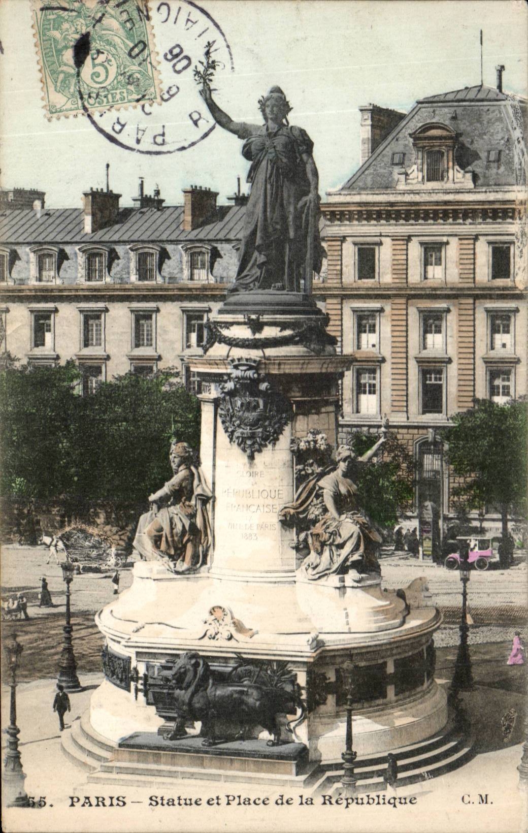 Paris CPA Statue and places Republic