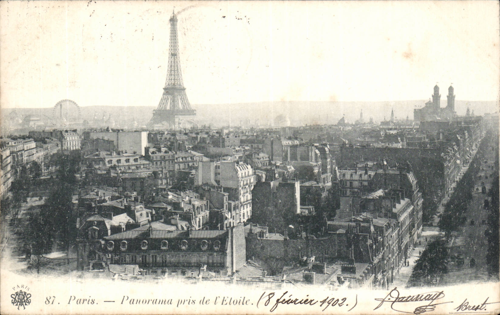 Paris CPA panorama taken of Etoile the Eiffel Tower