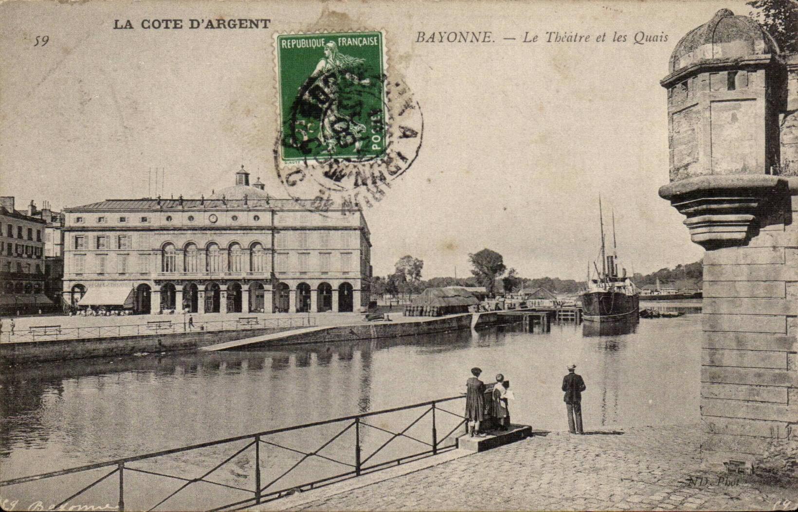 CPA Bayonne the theater and quays