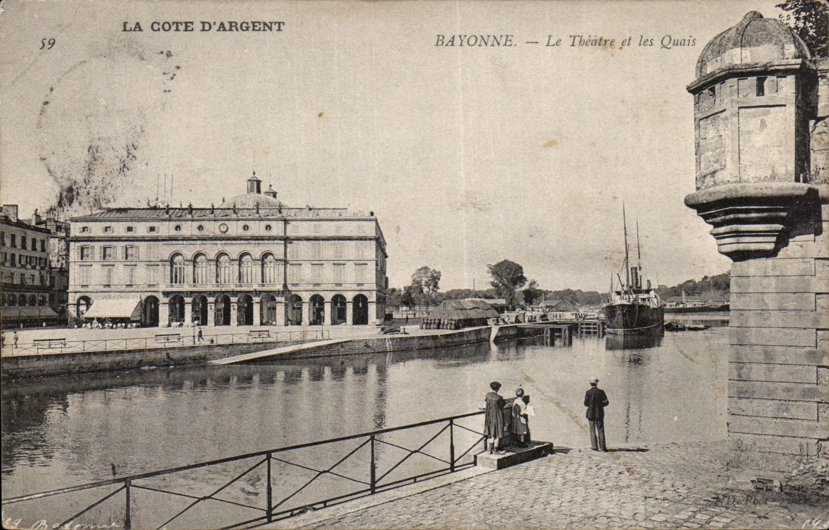 CPA Bayonne the theater and quays