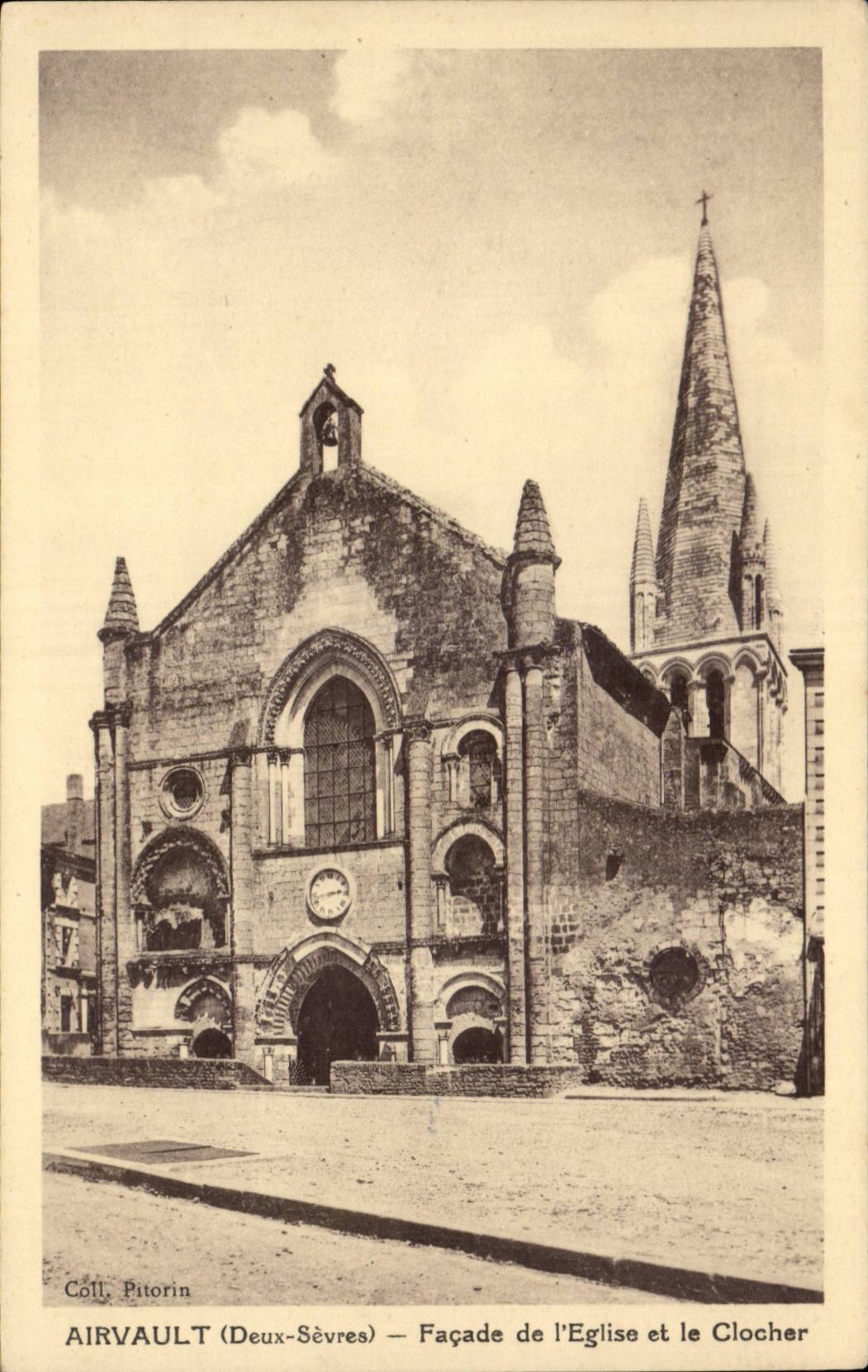 CPA Airvault Frontage of the church and the bell-tower
