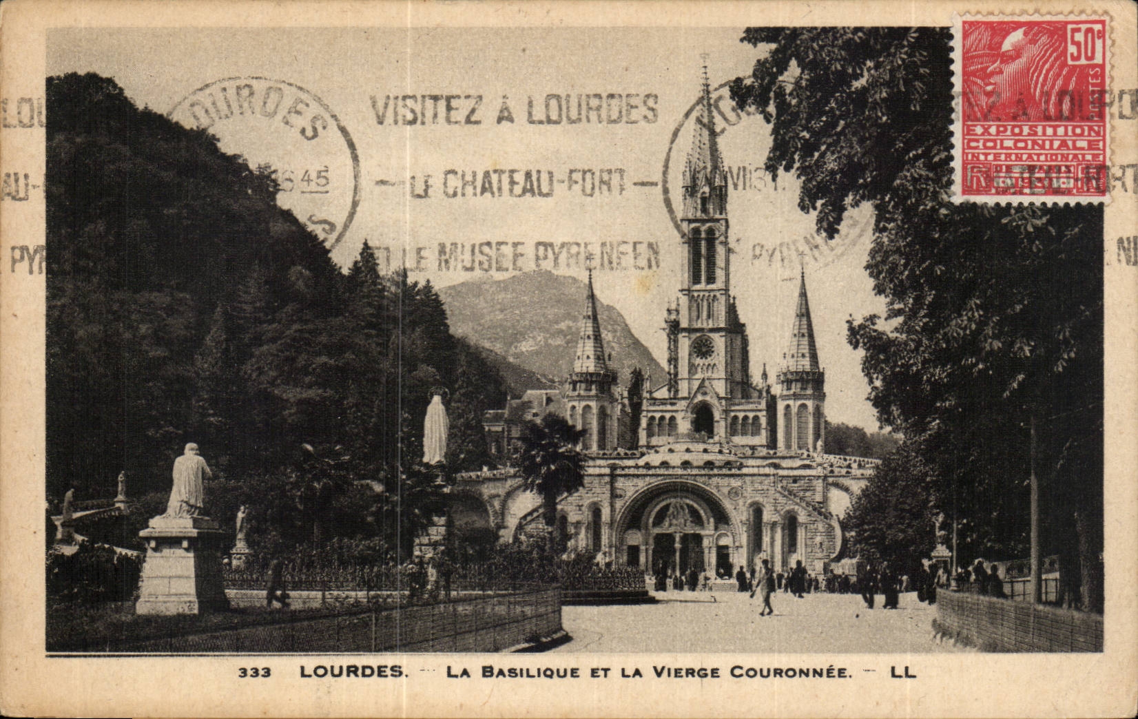 Lourdes CPA the basilica and the virgin couronnee
