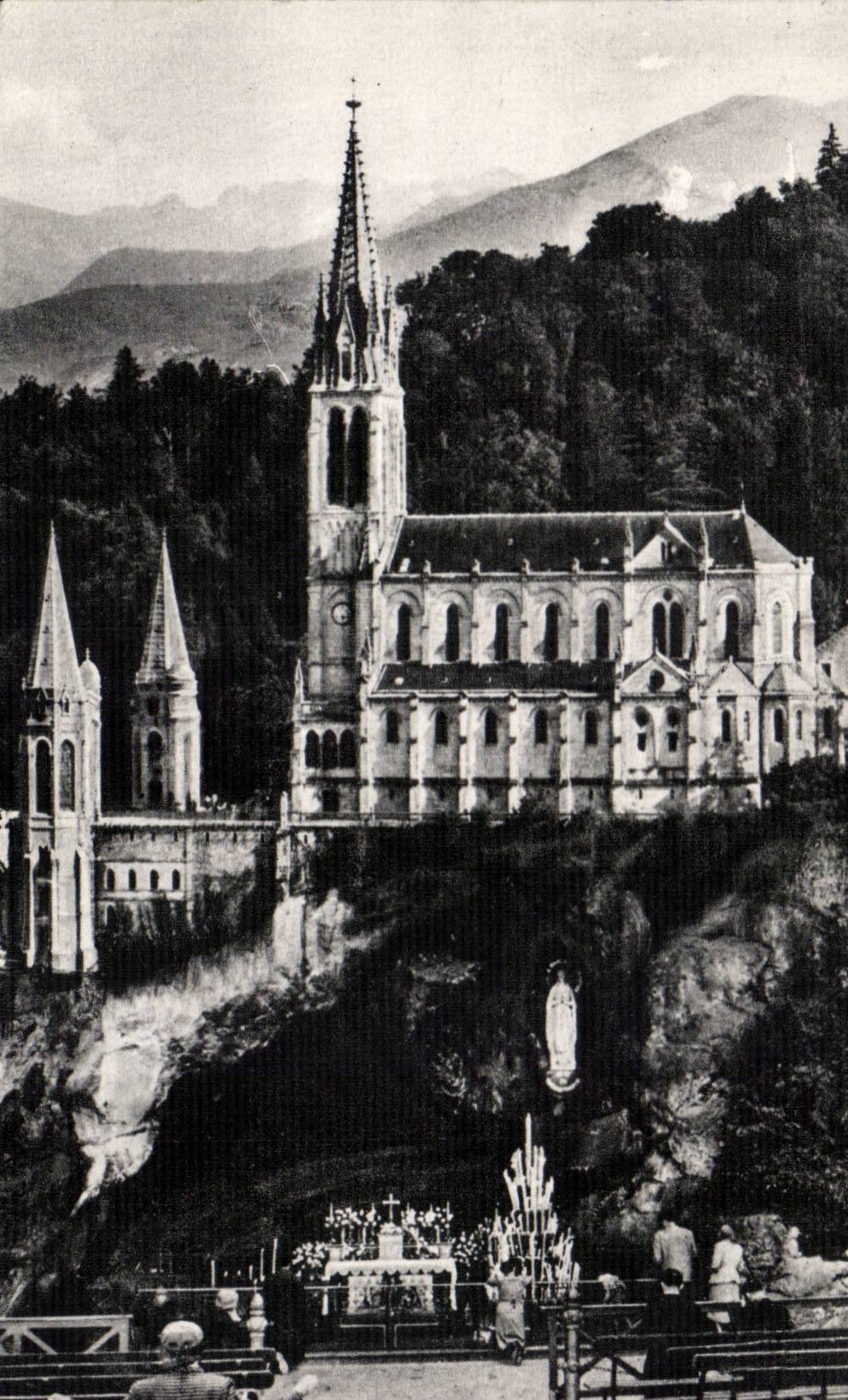 CPA Lourdes the basilica and the cave