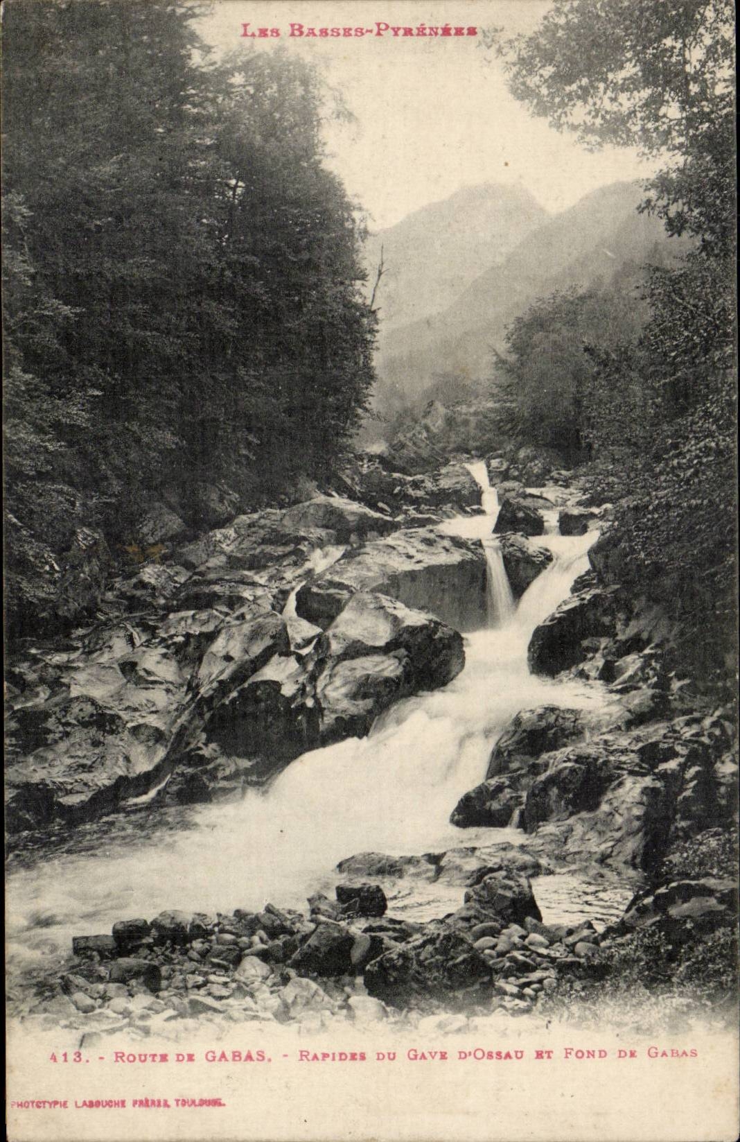 CPA Road of Gabas Rapids of Gave d' Ossau and bottom of Gabas