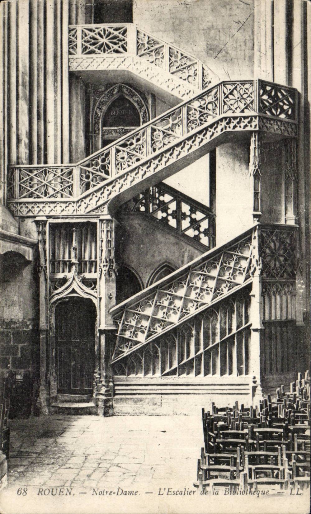 CPA Rouen Notre Dame Staircase of the Library library