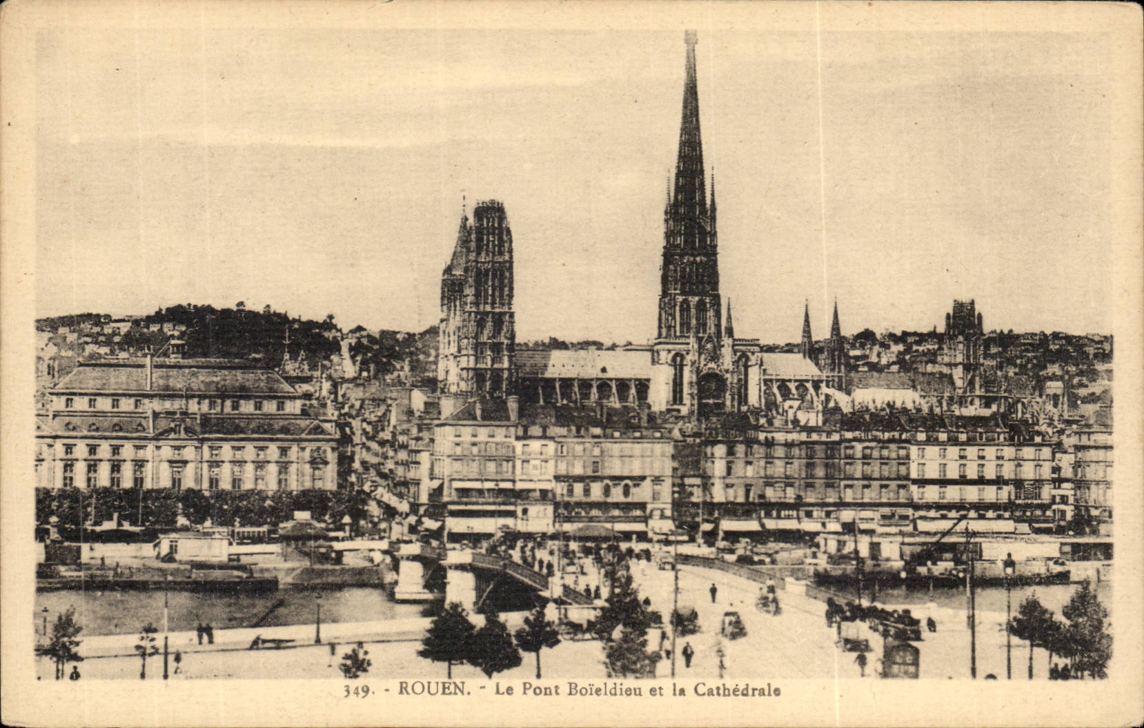 CPA Rouen the bridge boieldieu and the cathedral