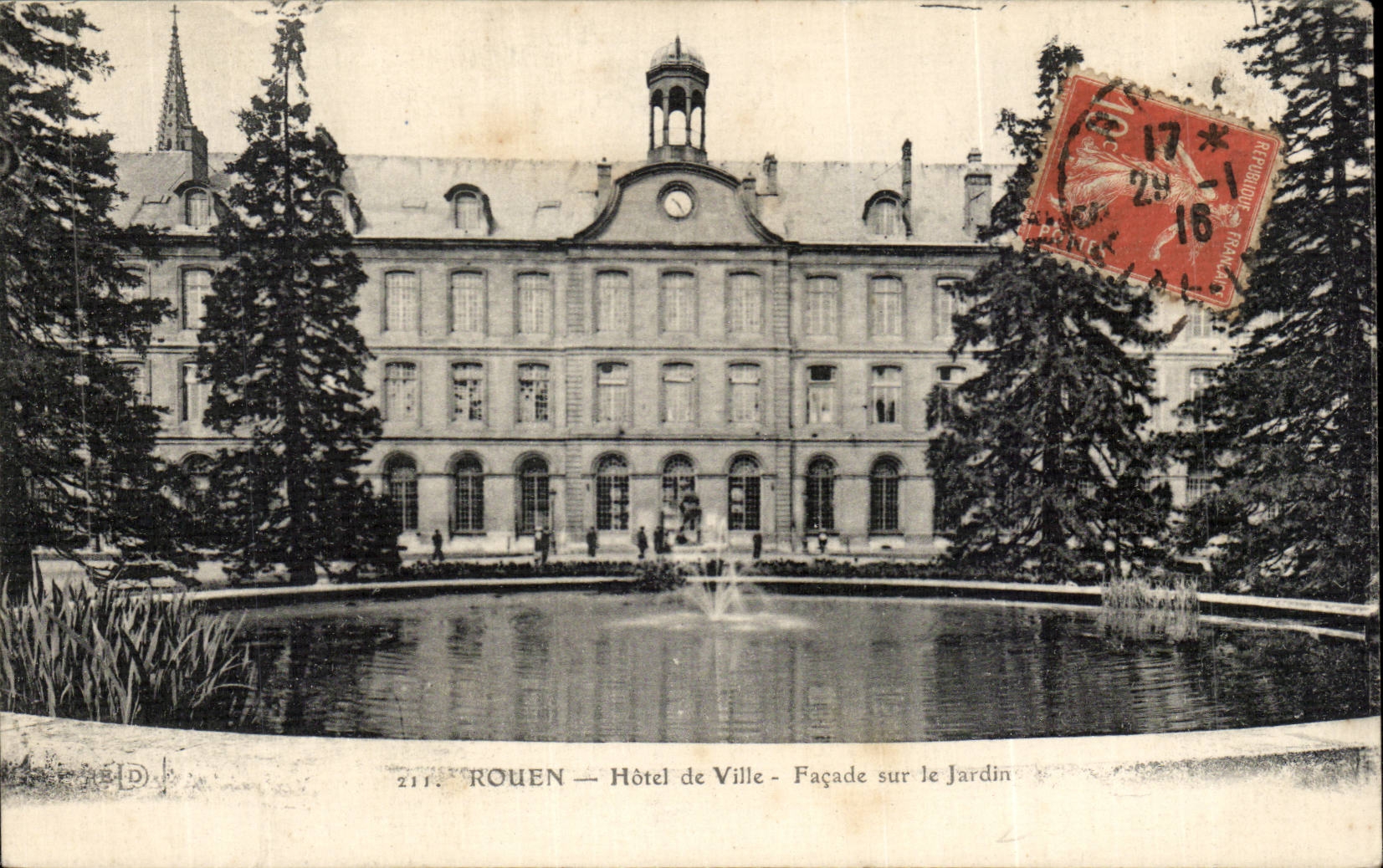 CPA Rouen Town hall frontage on the gardens