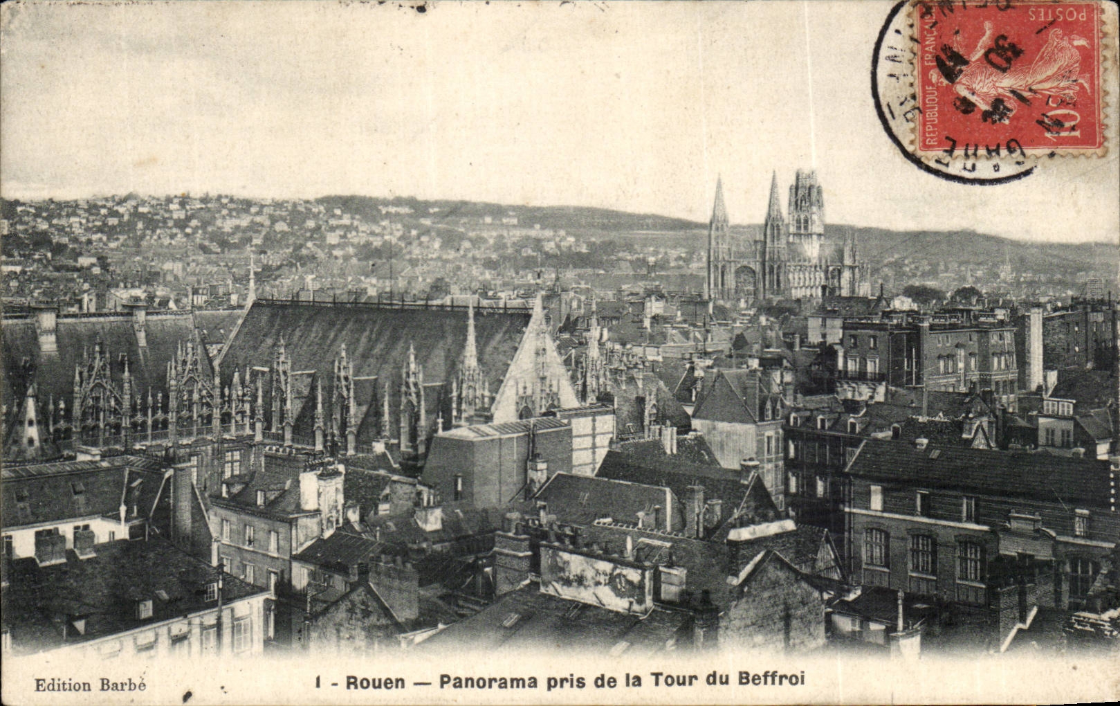CPA Rouen Panorama taken of the tower of the belfry