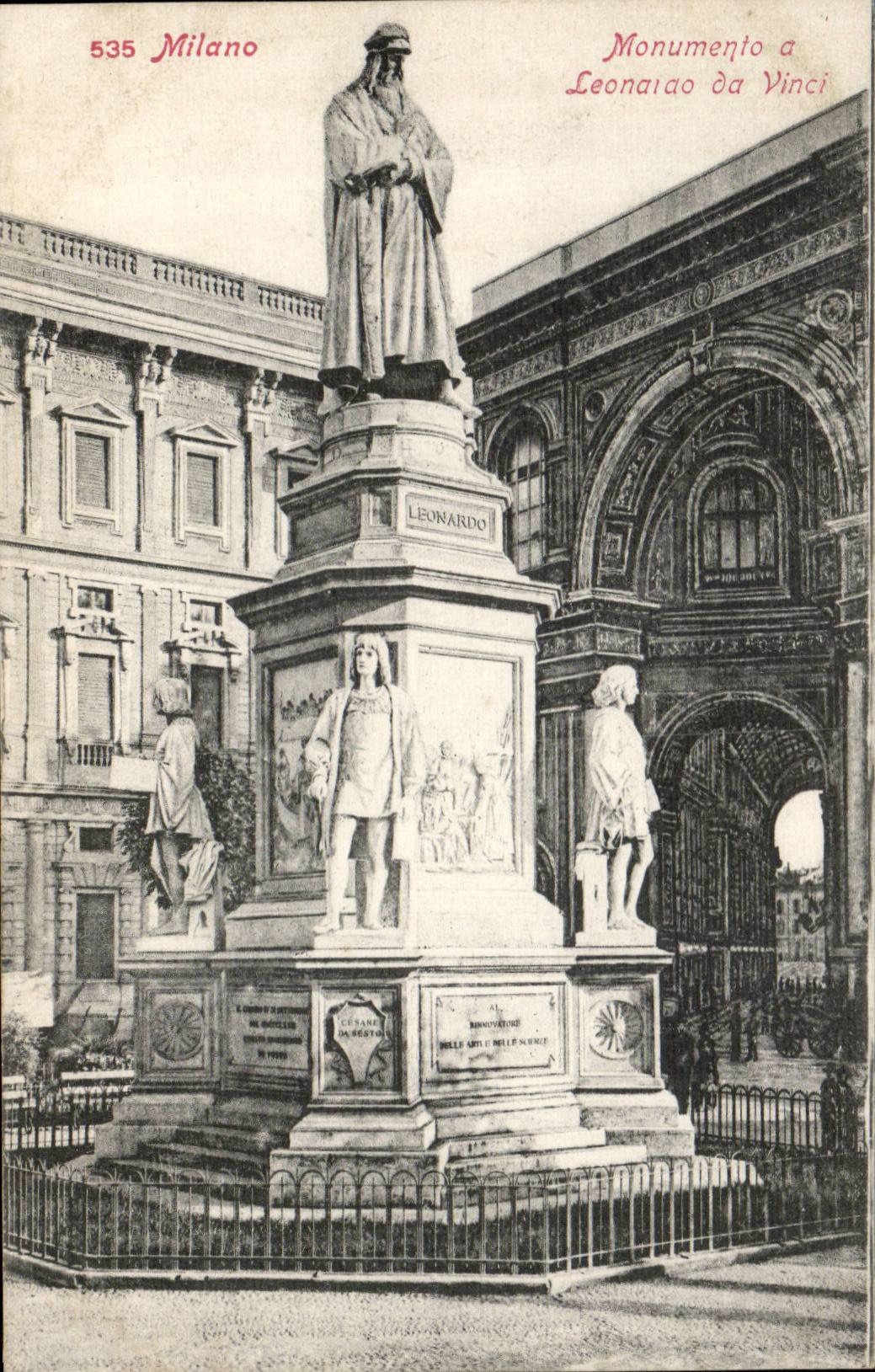 CPA Italy Italia Milano Monumento has leonardo da Vinci
