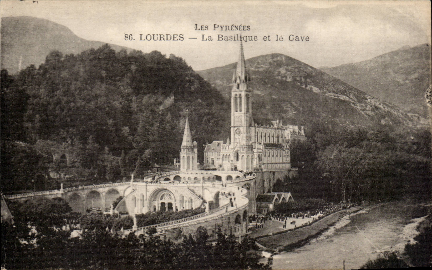 CPA Lourdes the basilica and Gave