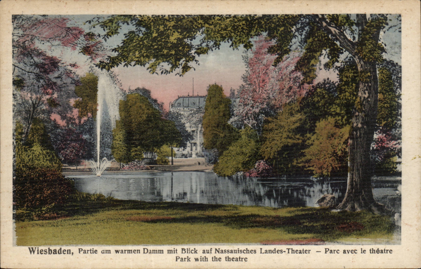 CPA Bad Ems Wiesbaden Partie amndt warmem DAmm put Blick auf Nassauisches Landes Theater