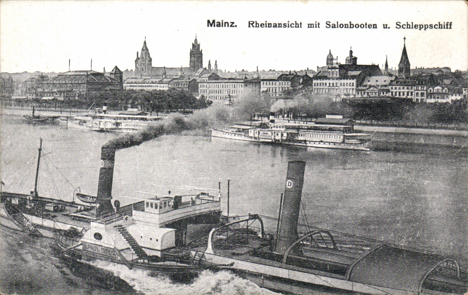 CPA Mainz rheinansicht put Salonbooten U Schleppschiff
